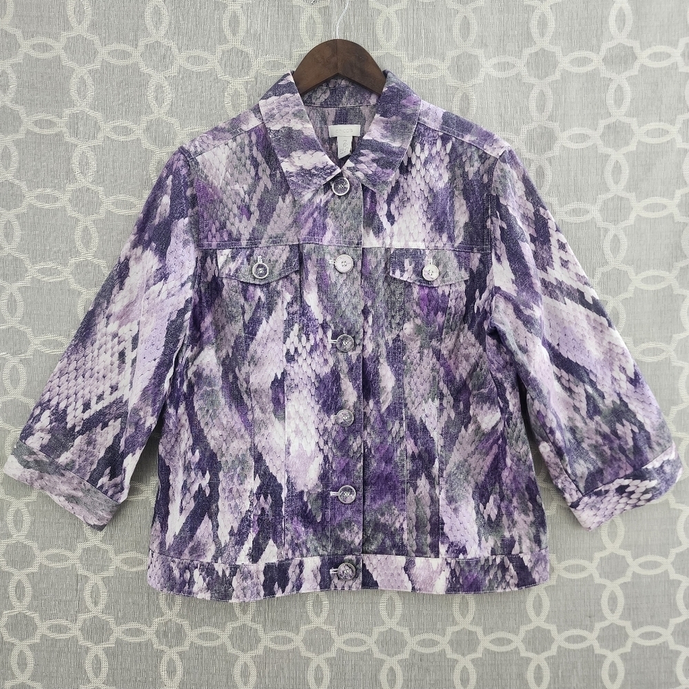 Chico's Linen Blend Snake Printed Women's Blazer 2/ L